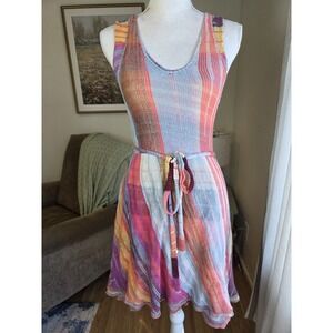 Cecilia Prado Dress Size Small Pink Blue Plaid Crochet Mini Sleeveless